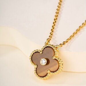 Van Cleef & Arpels Gold and Brown Alhambra Necklace with Central Stone